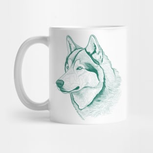 Alaskan Malamute Dog Minimalistic Green line drawing Mug